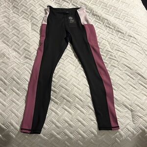 Purple and black color block leggings